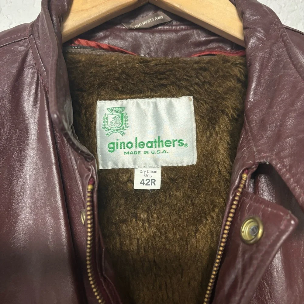 Vintage Gino Leather Red Leather‎ Bomber Jacket Size 42 - Picture 5 of 6